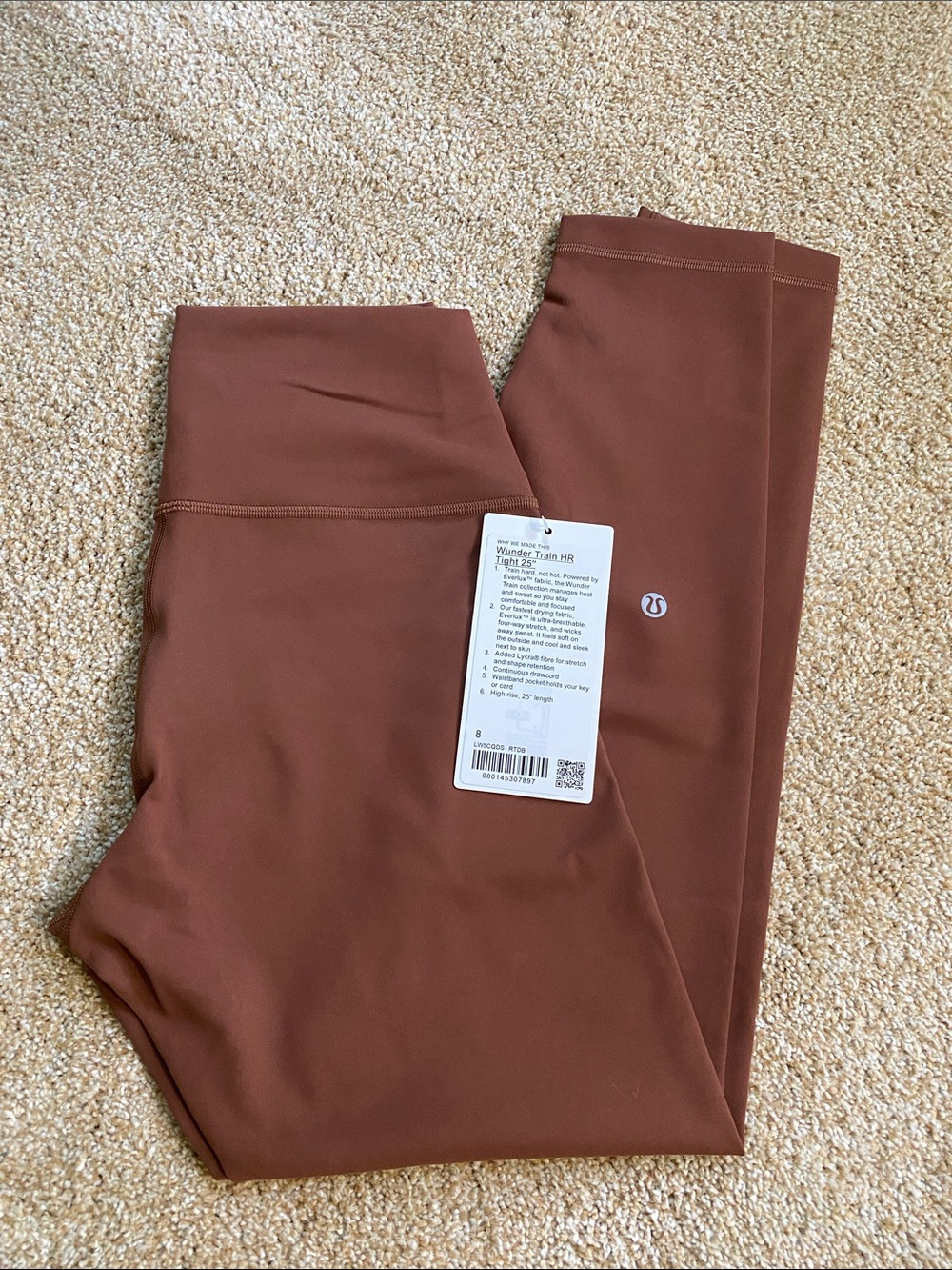 NWT Lululemon Wunder Train HR Tight 25” - Roasted Brown